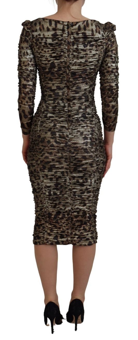 A midi dress with a leopard print pattern and a fitted silhouette
