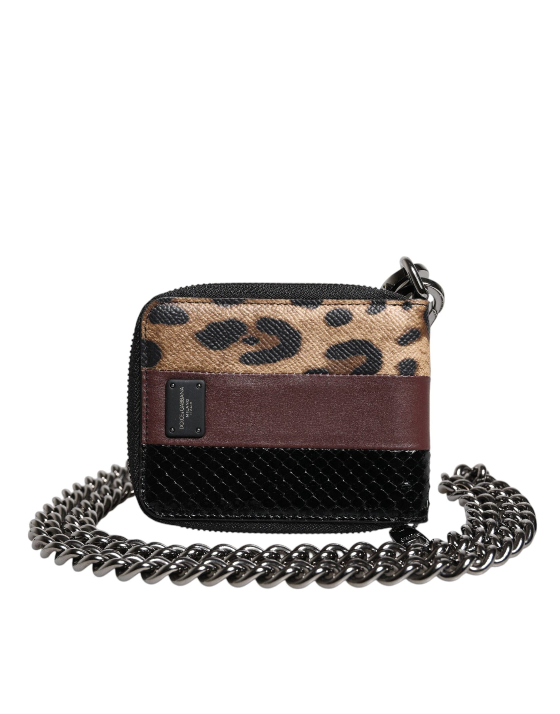 Small leopard print clutch purse with chain strap