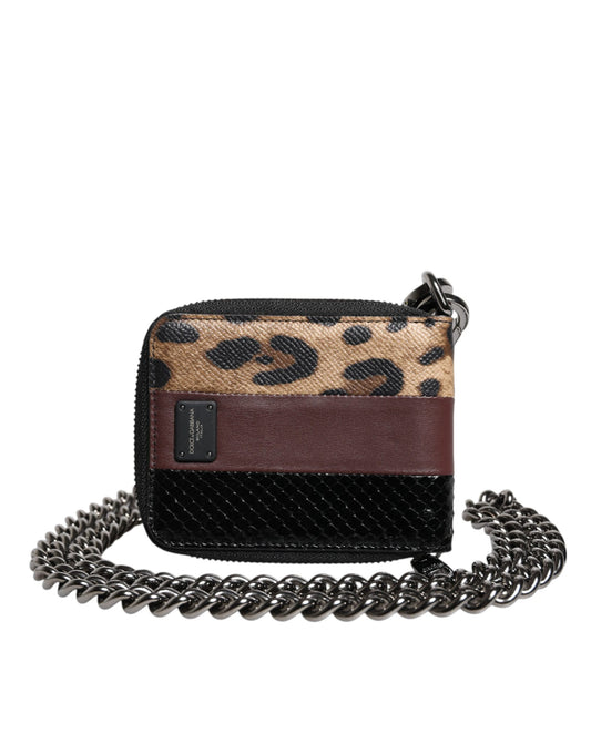 Small leopard print clutch purse with chain strap