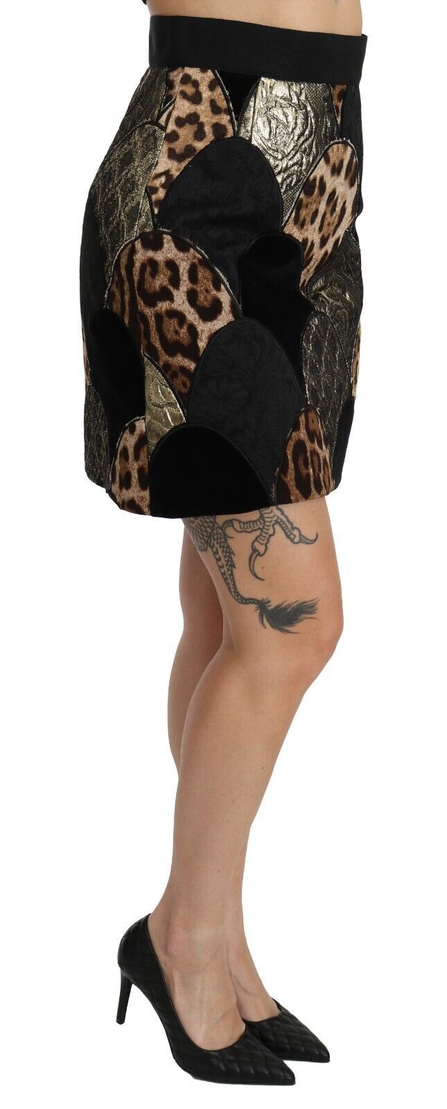 Leopard print skirt with gold accents