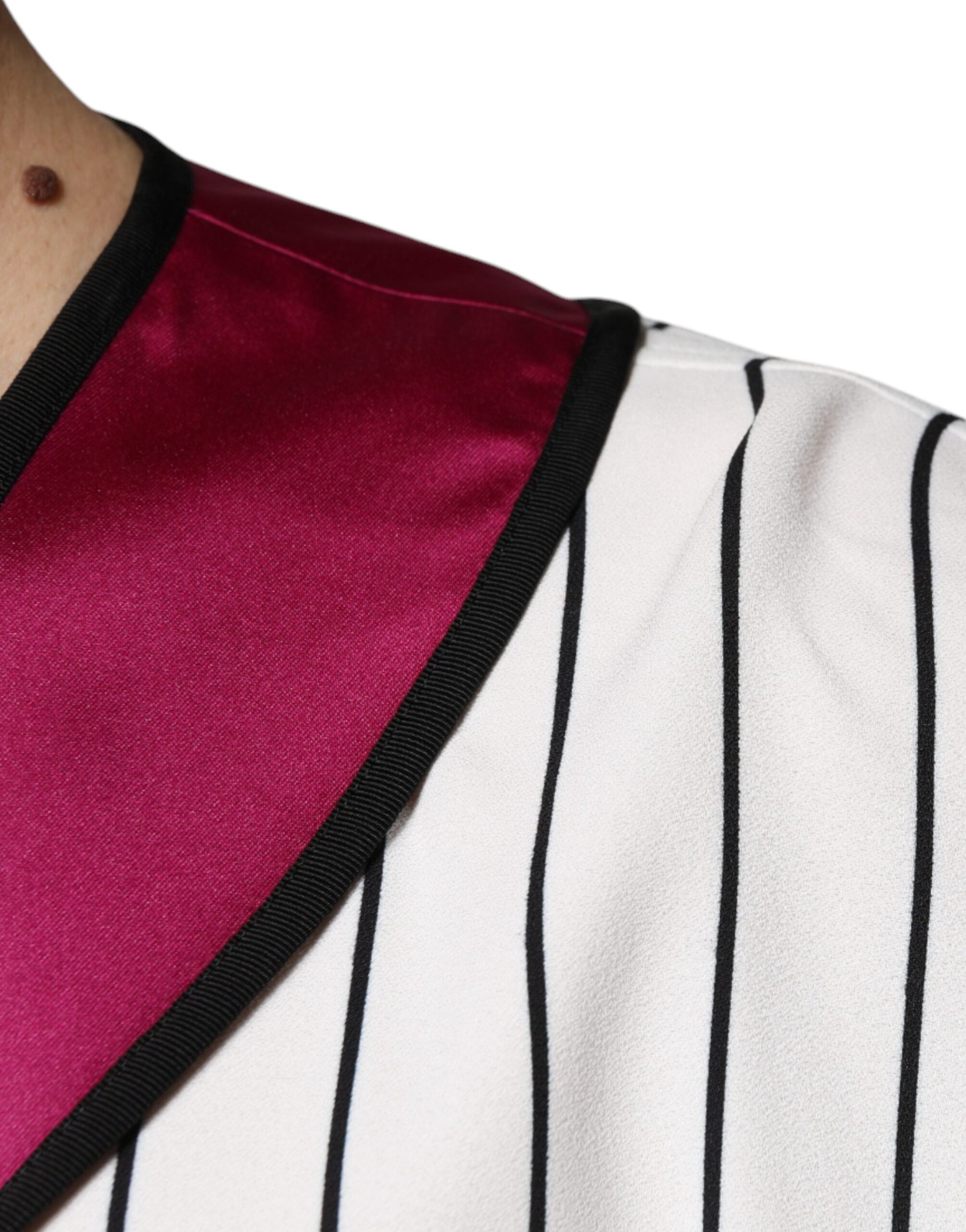 Red and white striped shirt with a pink collar