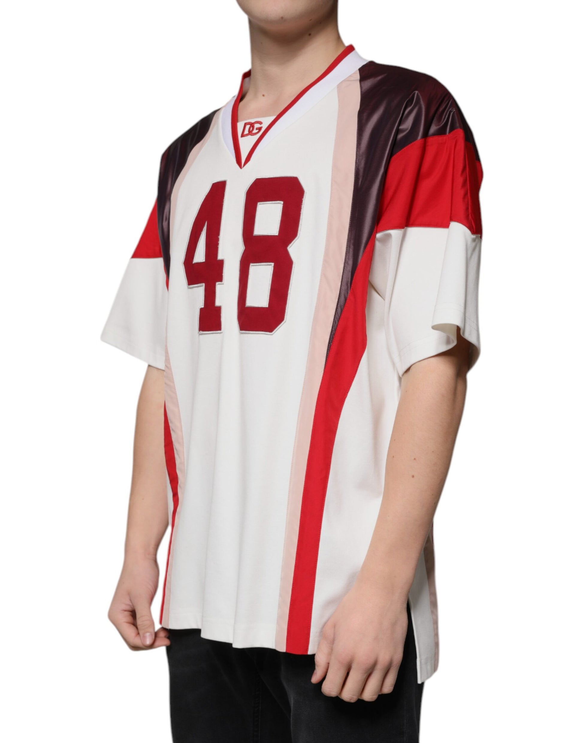 Red white and black jersey on a mannequin