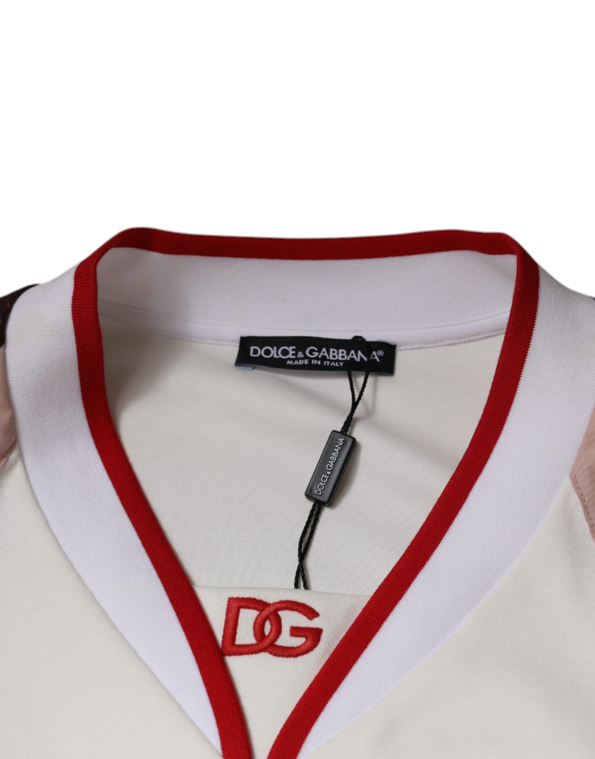 White polo shirt with red stripes and collar