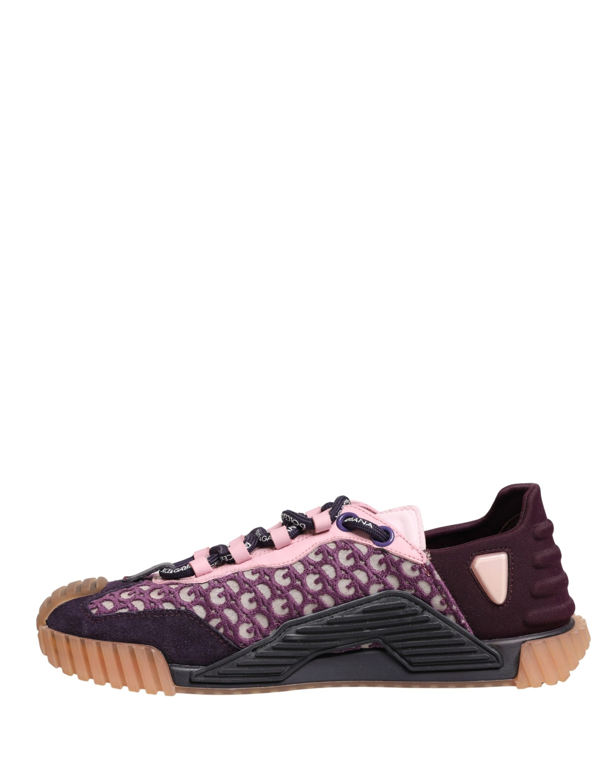 Pink, purple, and black sneaker with logo print