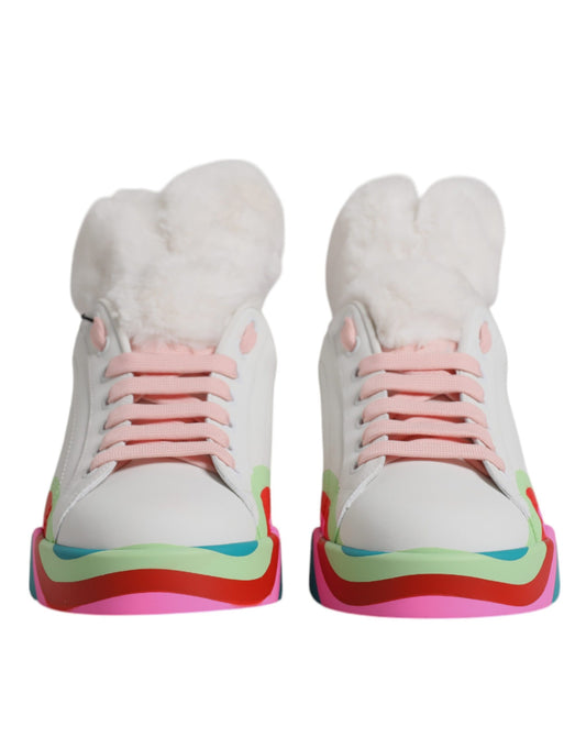 Pair of colorful sneakers with furry tops
