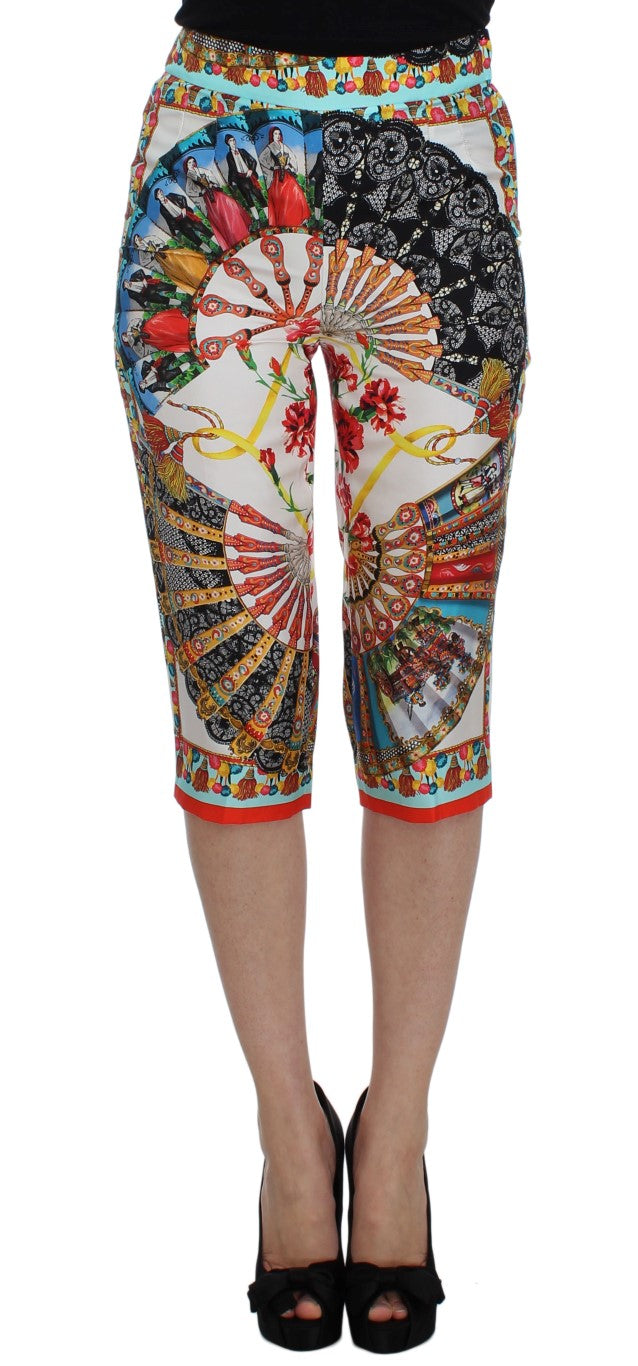 Colorful patterned pants on a model