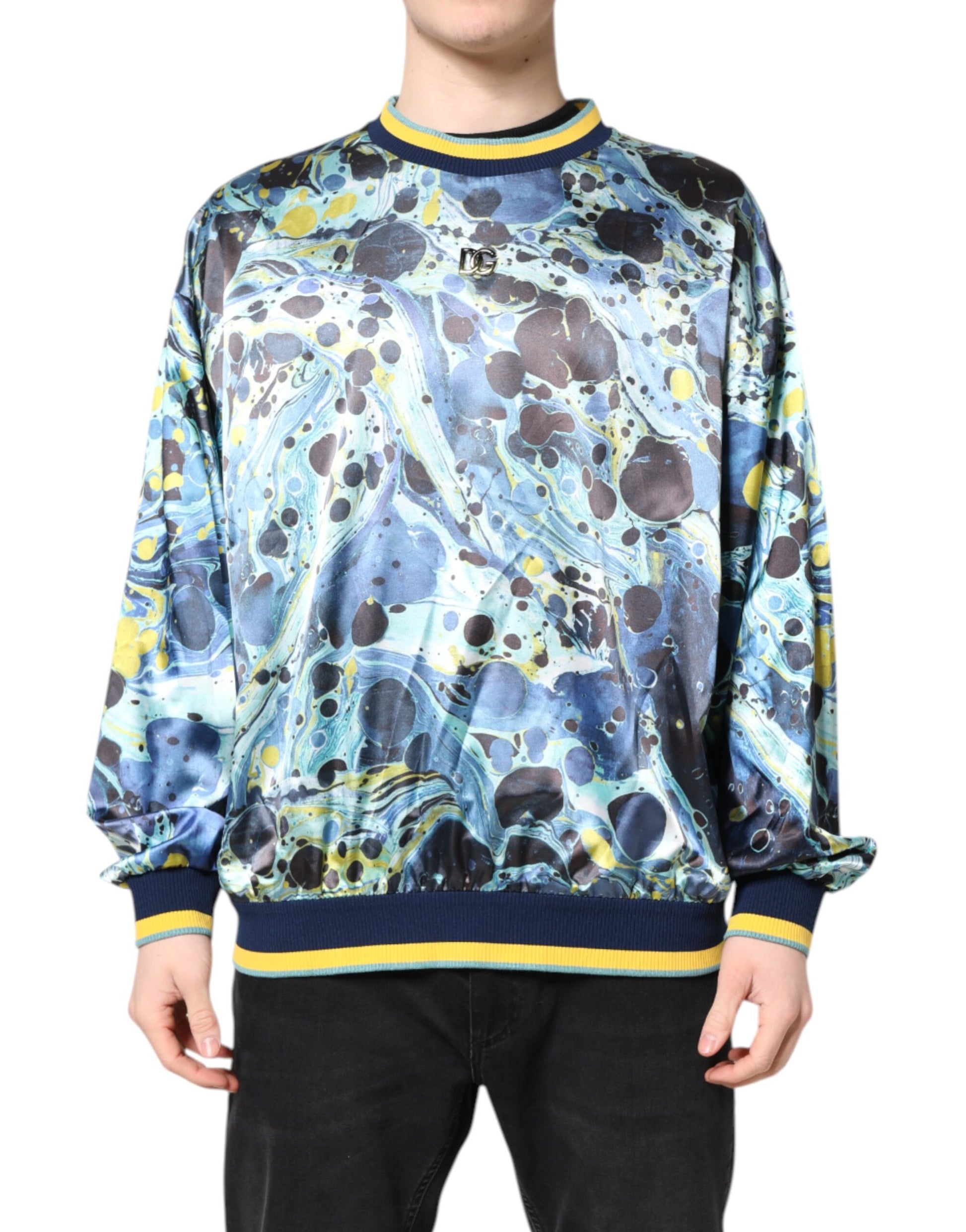 Long sleeve shirt with blue and yellow design