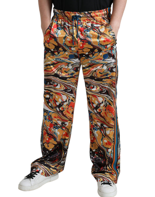 Man wearing colorful pants with a pattern