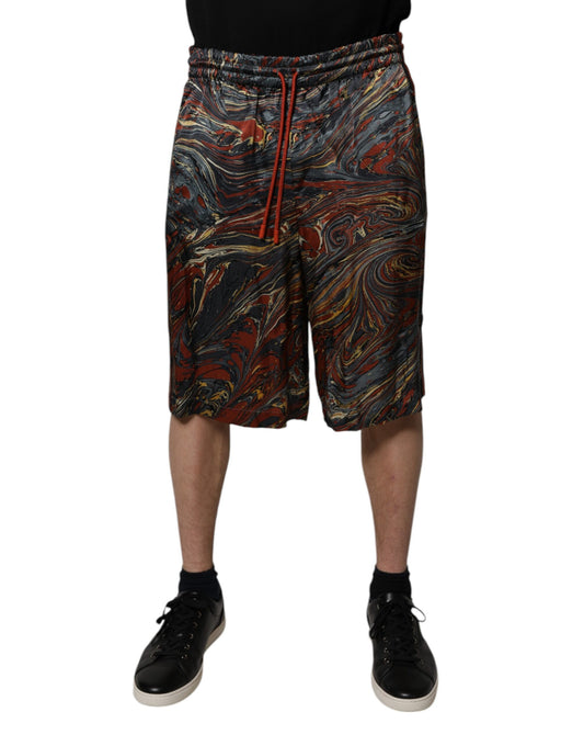 Man wearing shorts with a colorful pattern