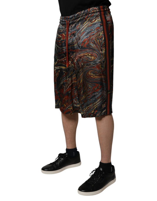 Man wearing shorts with a colorful pattern
