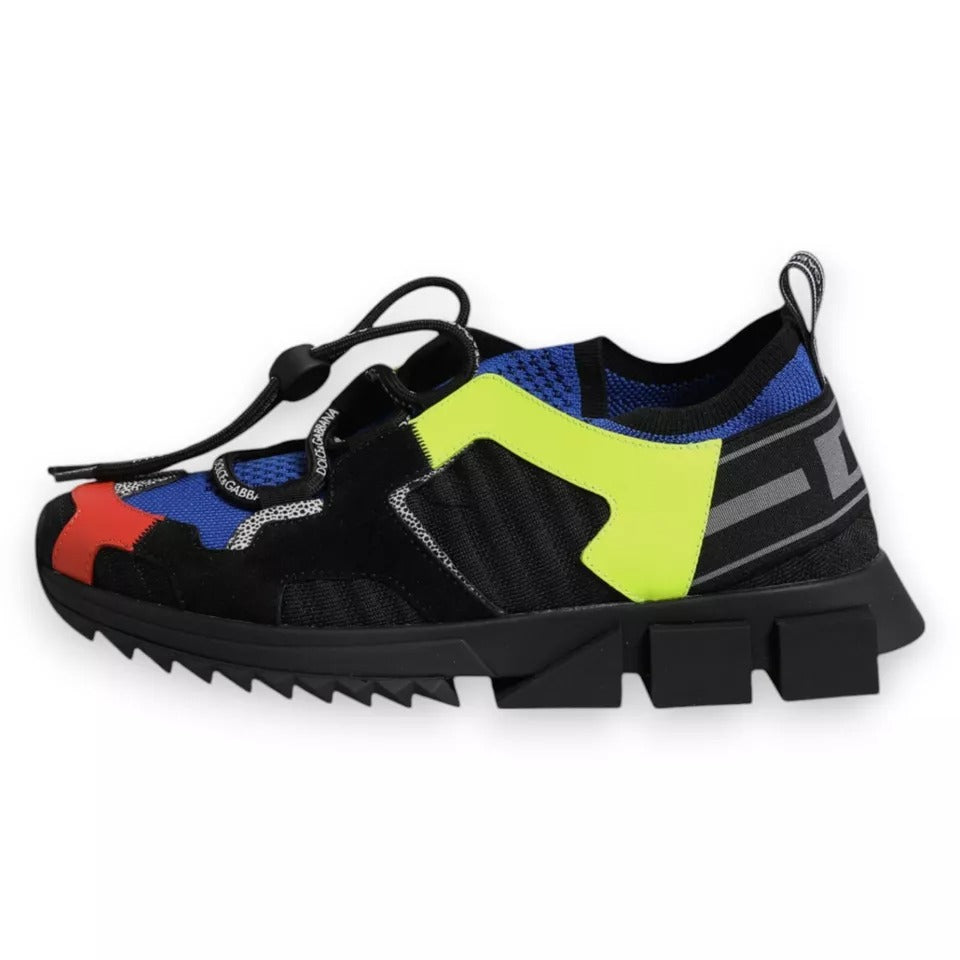 Colorful athletic shoes with laces and a pull tab on the back
