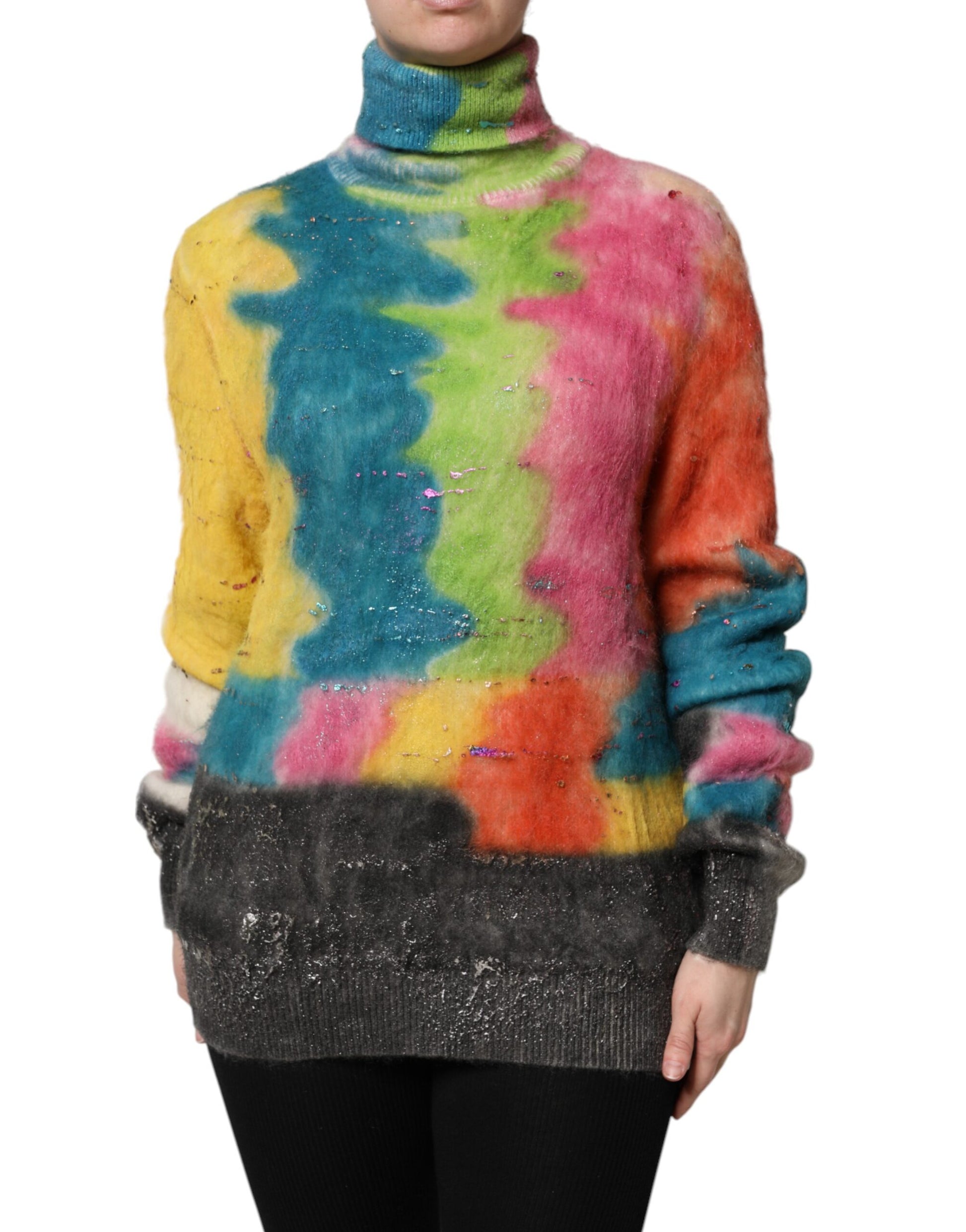 Colorful knit sweater with fringe details