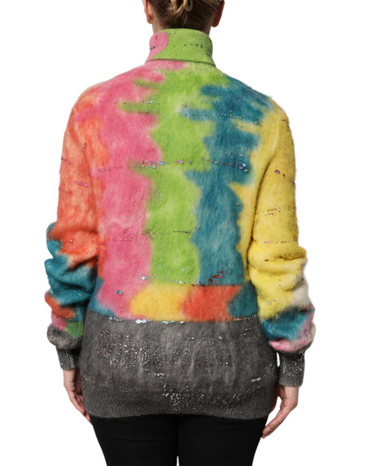 Colorful tie dye sweater with glittery accents