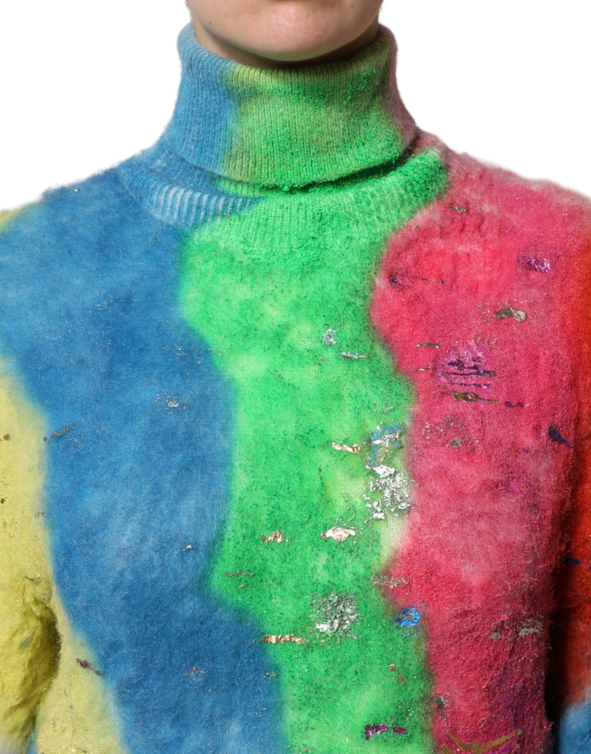 Colorful knit sweater with glittery accents