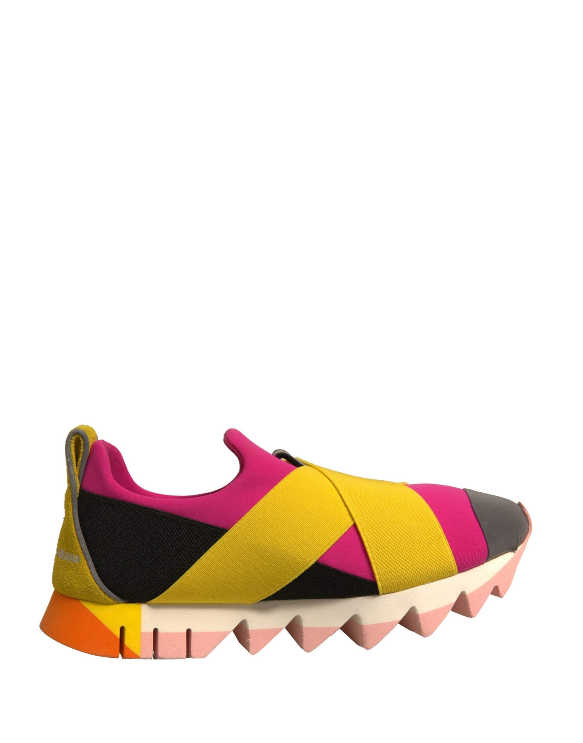 Colorful sneaker with pink, yellow, black, and white accents