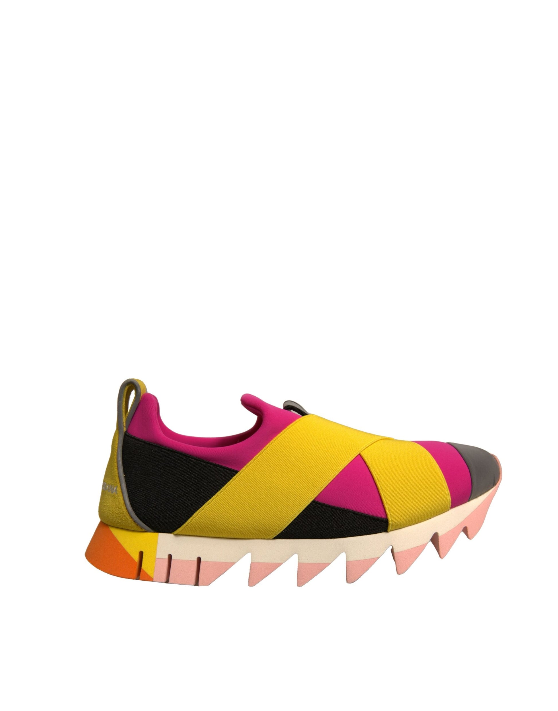 Colorful sneaker with pink, yellow, and black accents
