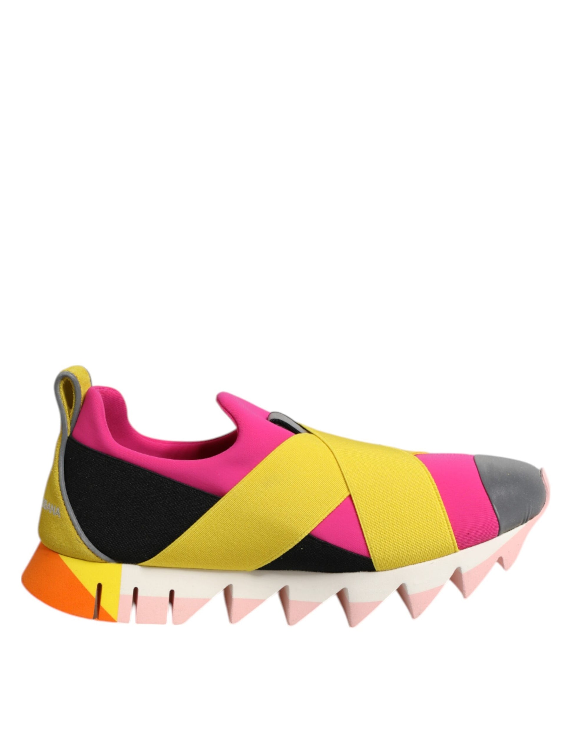 Colorful sneaker with pink, yellow, black, and white accents