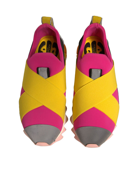 Pair of colorful sneakers with yellow, pink, and gray accents