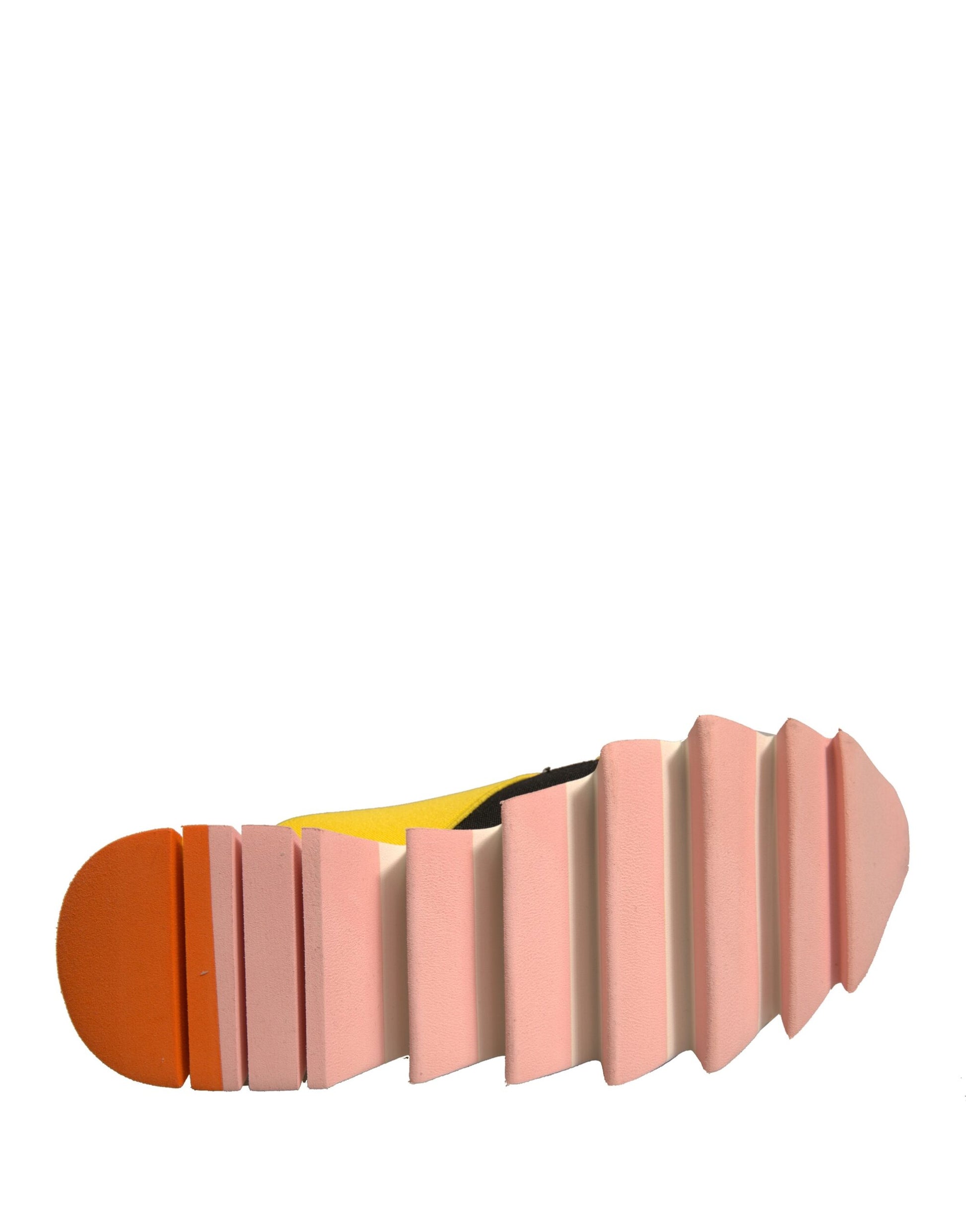 Pink shoe with yellow sole
