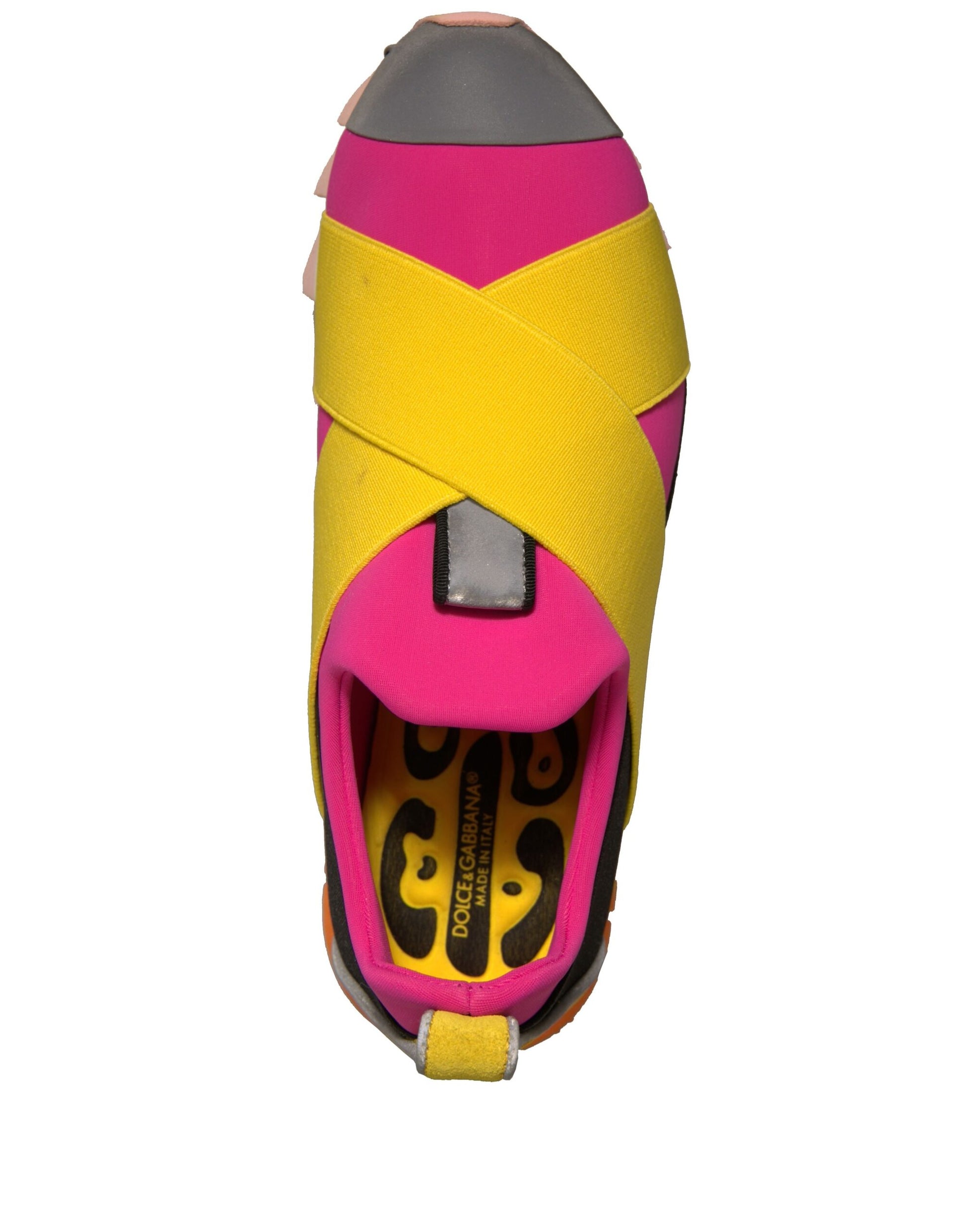 Pink and yellow shoe with velcro strap