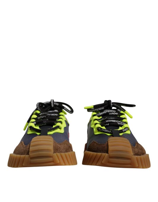 Yellow, black, and white sneakers with laces