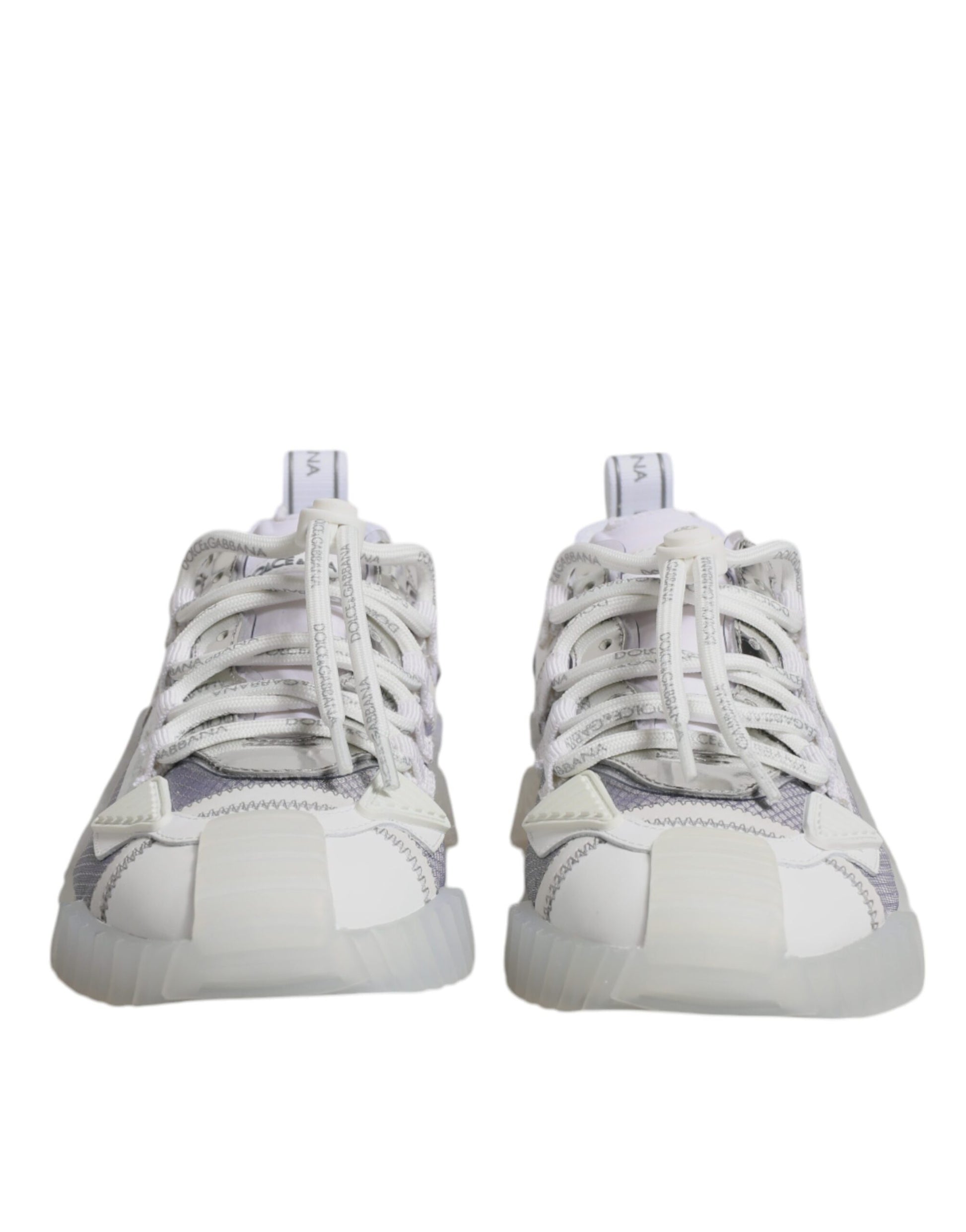 Pair of multicolored nylon sneakers with laces and a low top