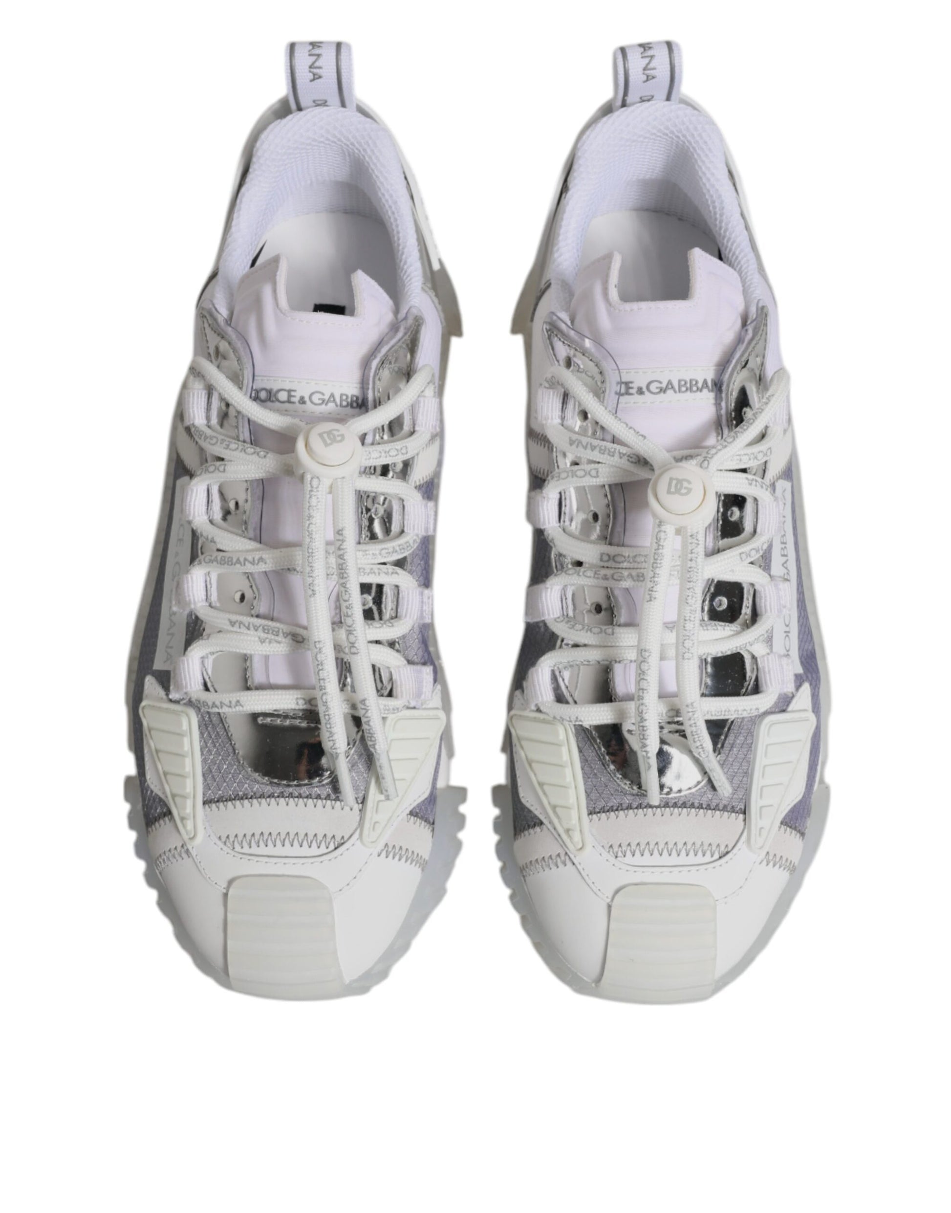 Pair of multicolored nylon sneakers with laces and a low top