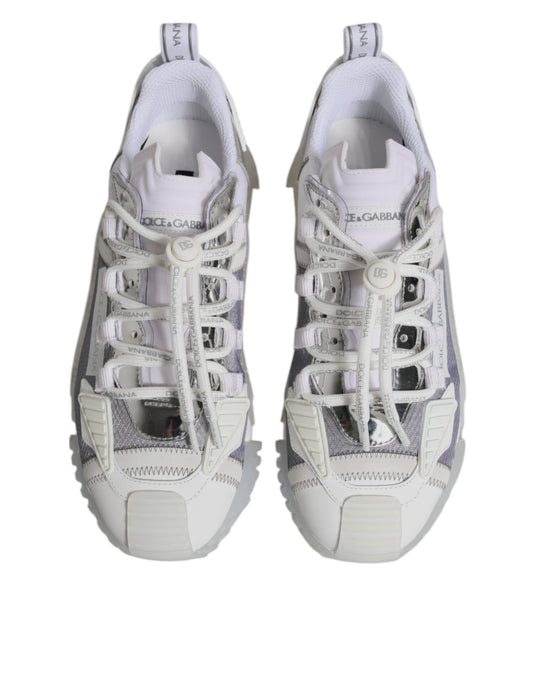 Pair of multicolored nylon sneakers with laces and a low top
