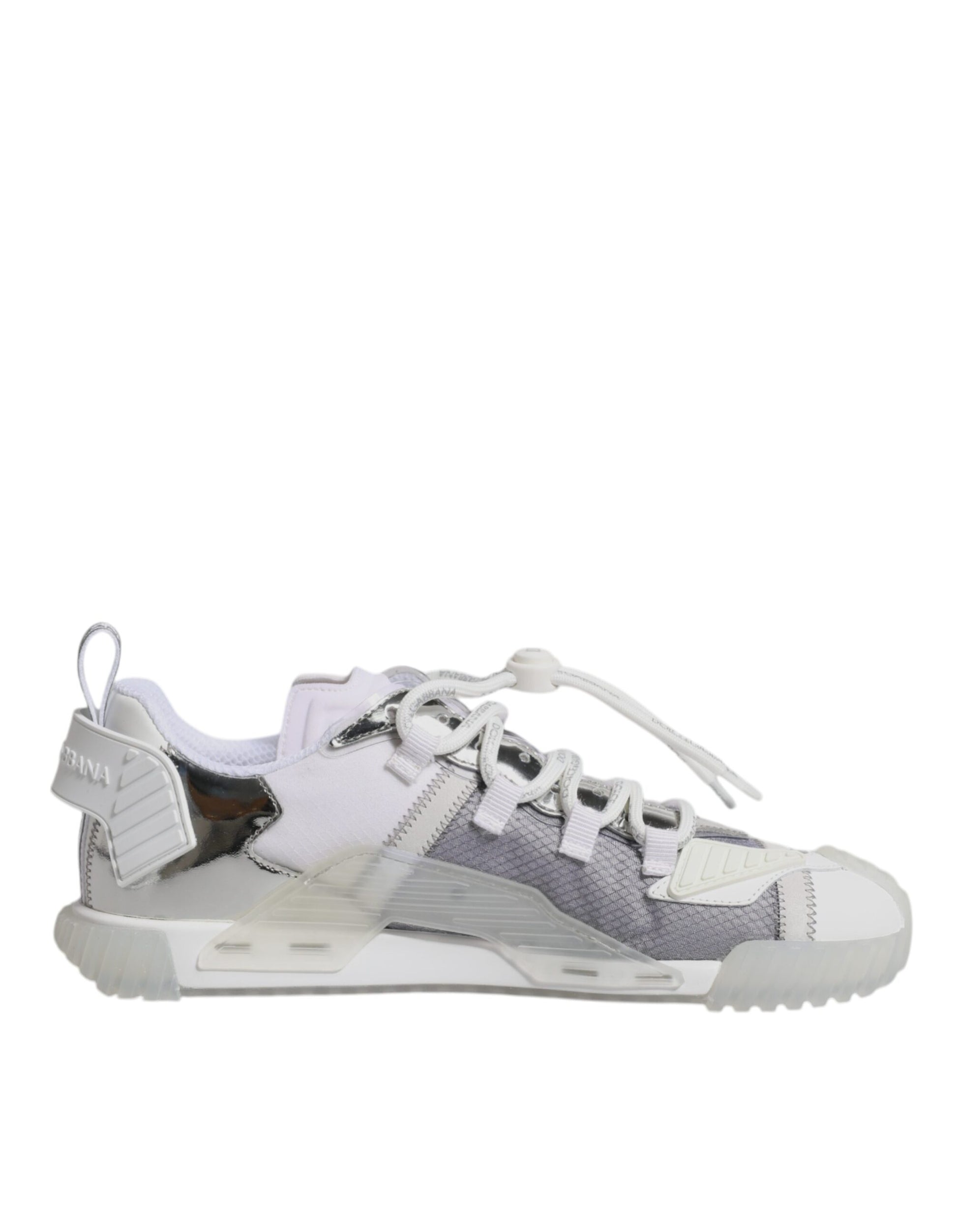 A pair of multicolored nylon sneakers with laces and a low top
