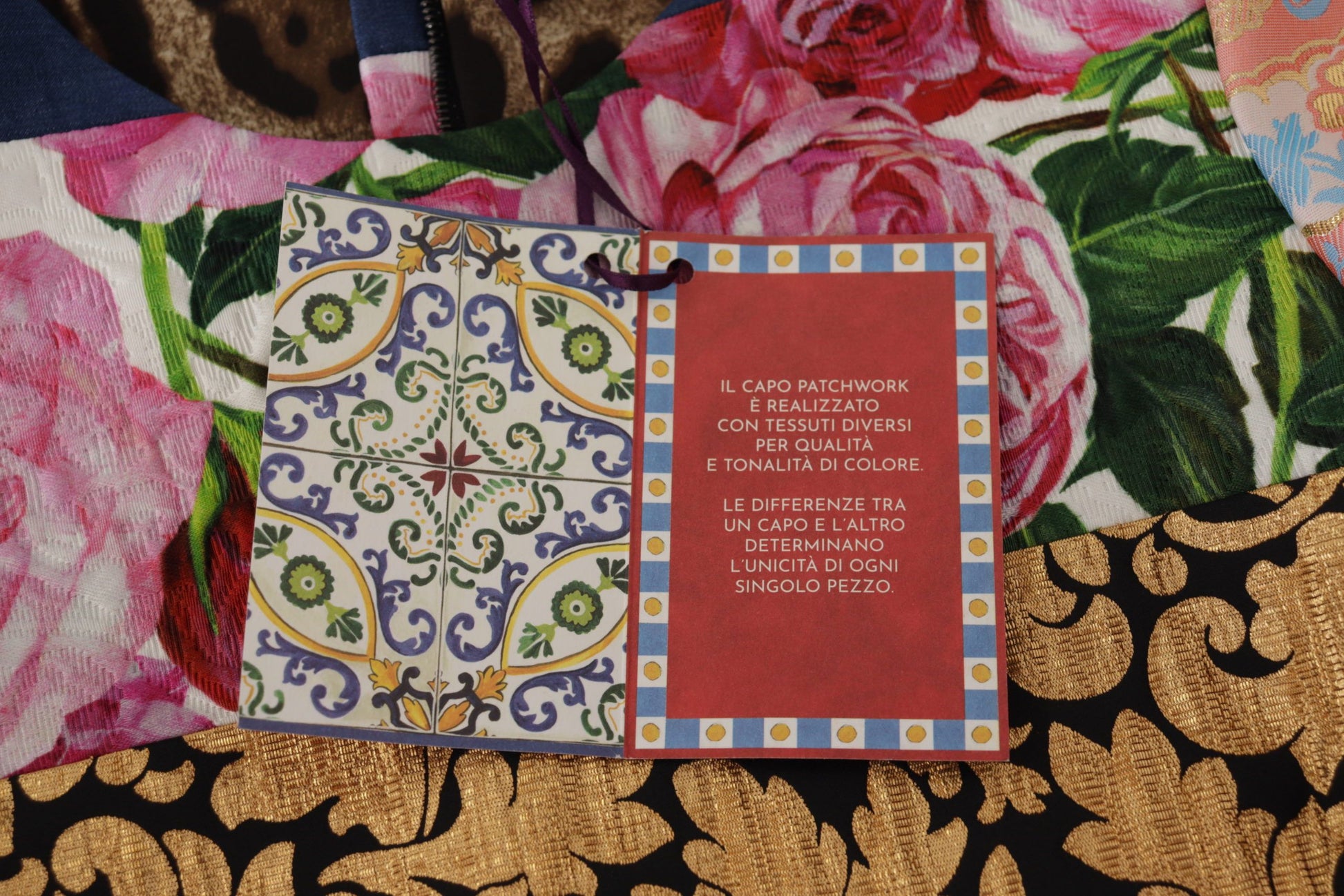 A red and blue floral patterned dress with a paisley design