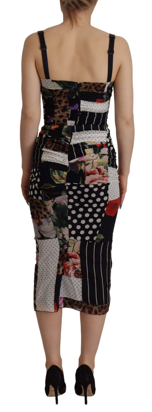 A woman's midi dress with a floral pattern and leopard print
