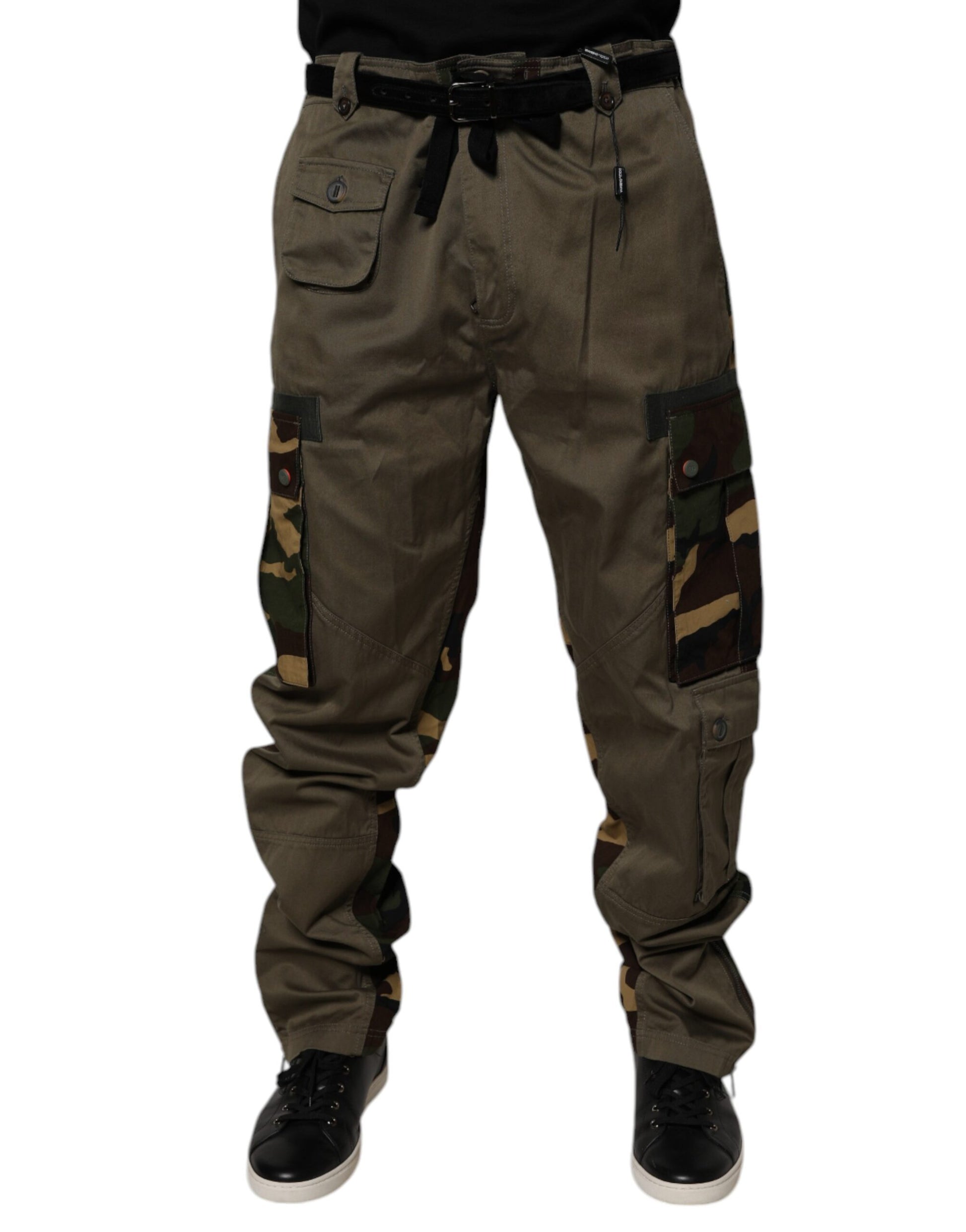 Camouflage cargo pants with pockets on sides