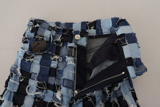 Blue denim shorts with zippered pockets