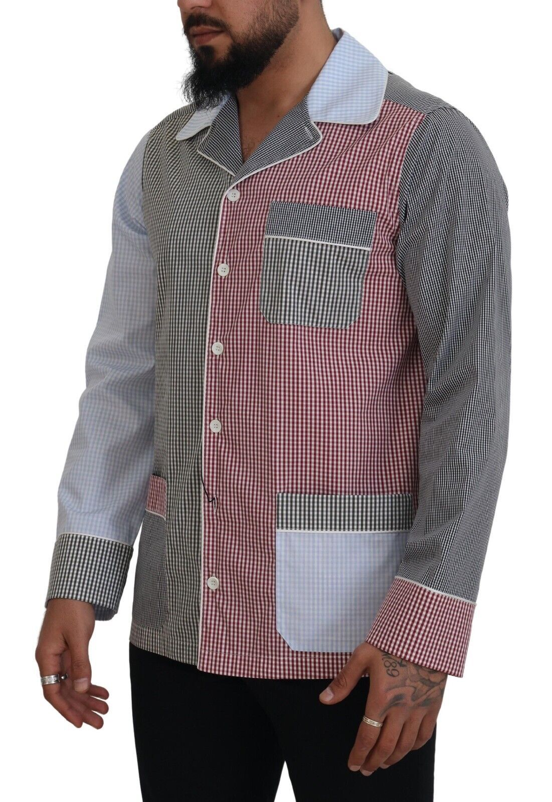 Man wearing plaid shirt with pocket on left chest