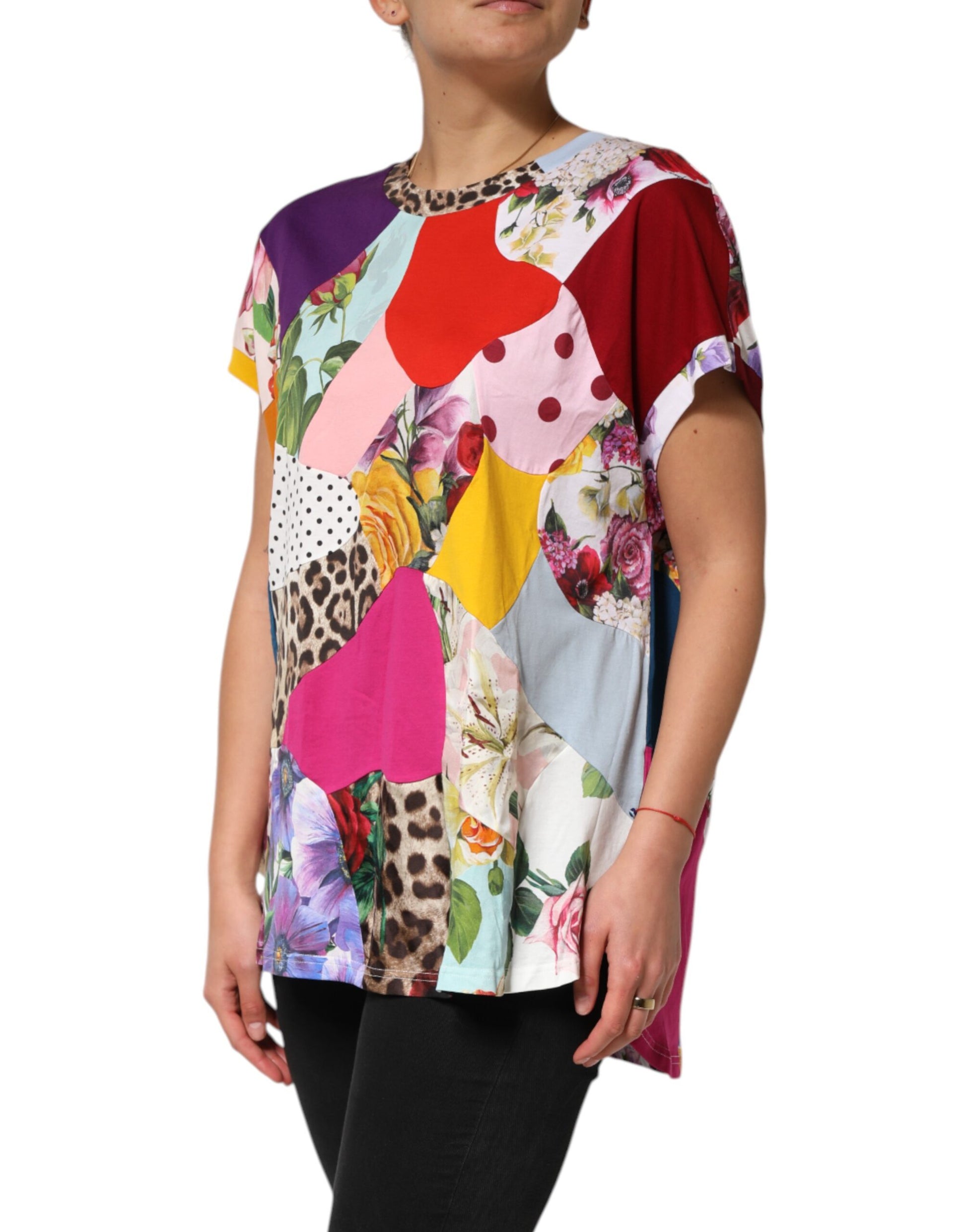 Colorful floral print top on woman