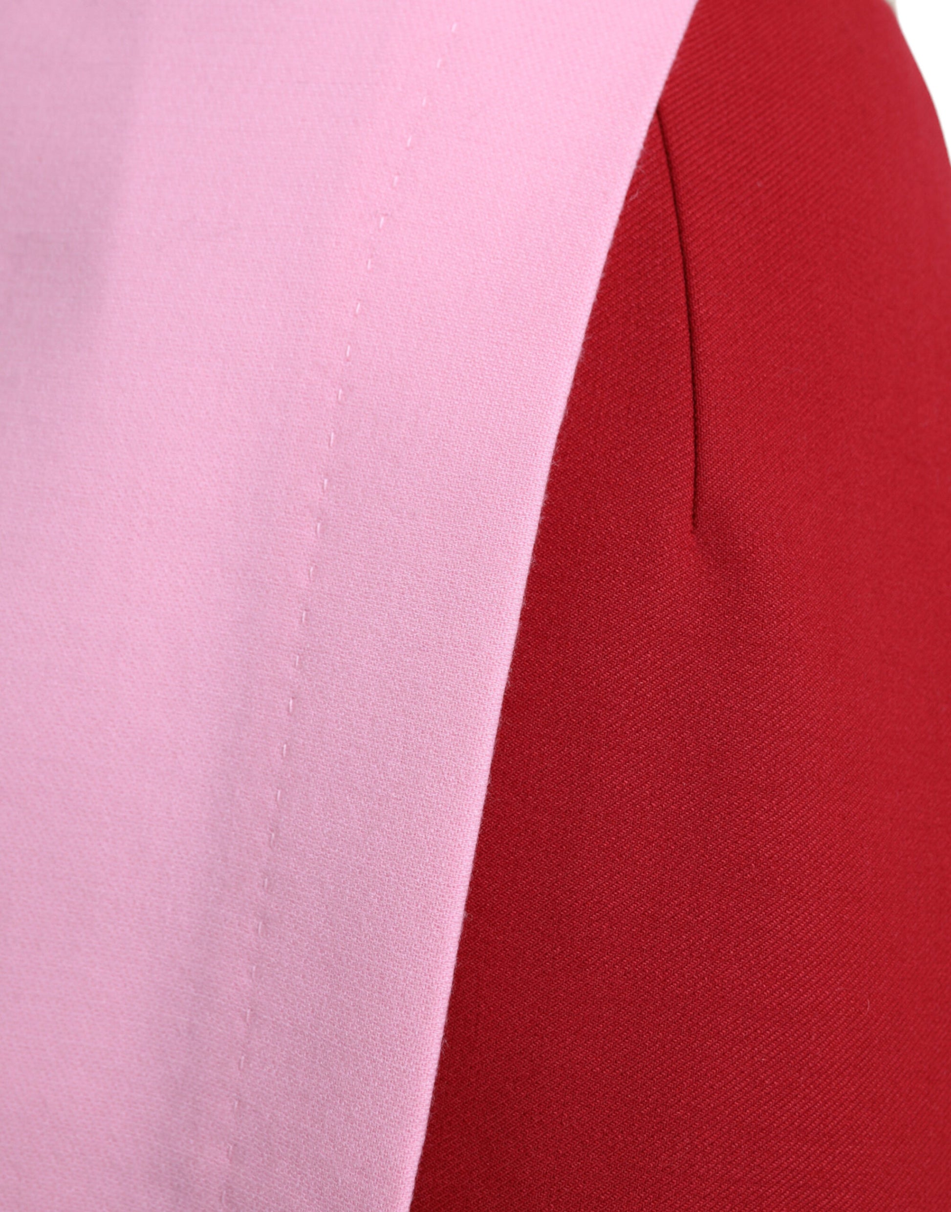 Pink and red jacket with a padded shoulder