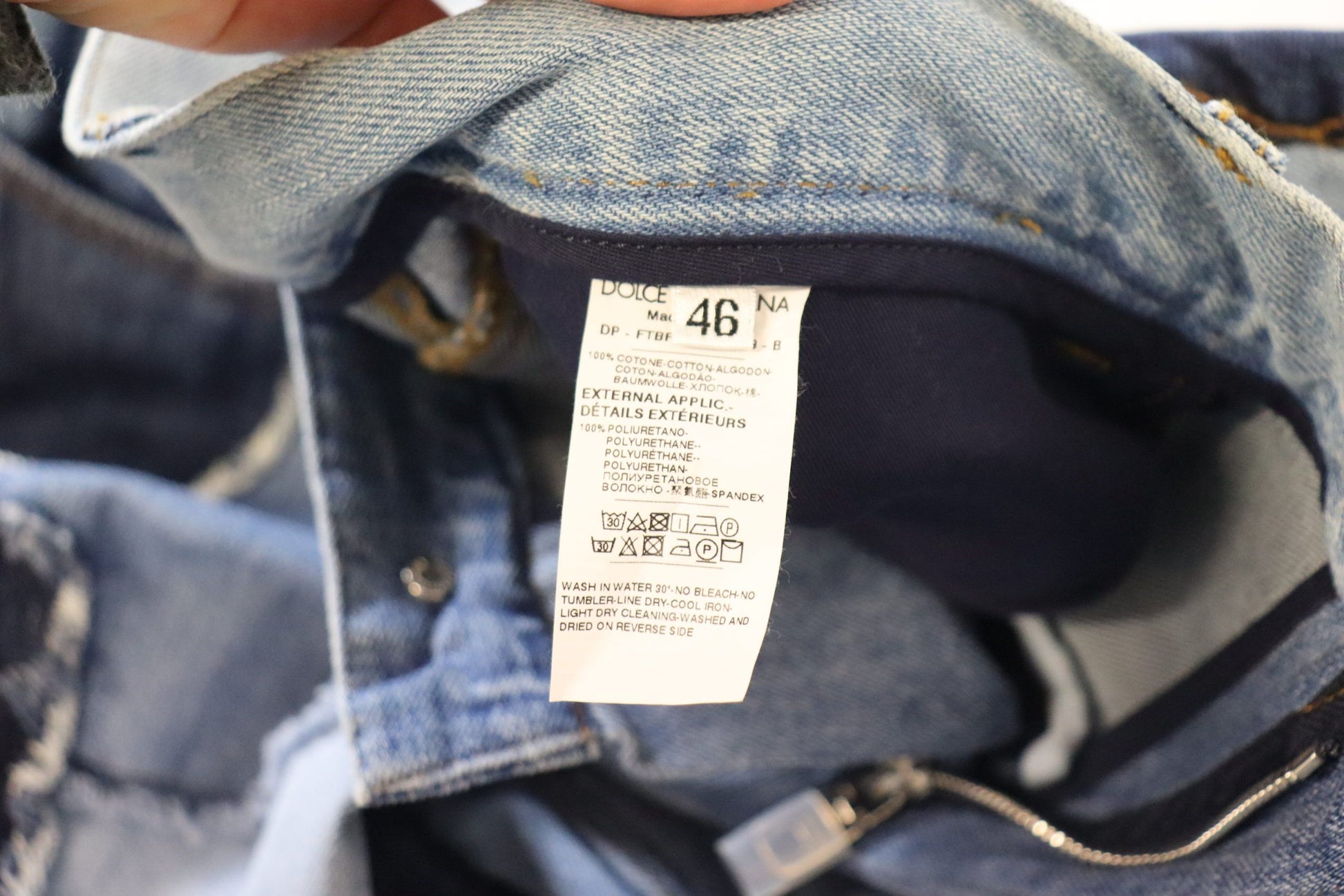 Blue jeans with tag inside waistband