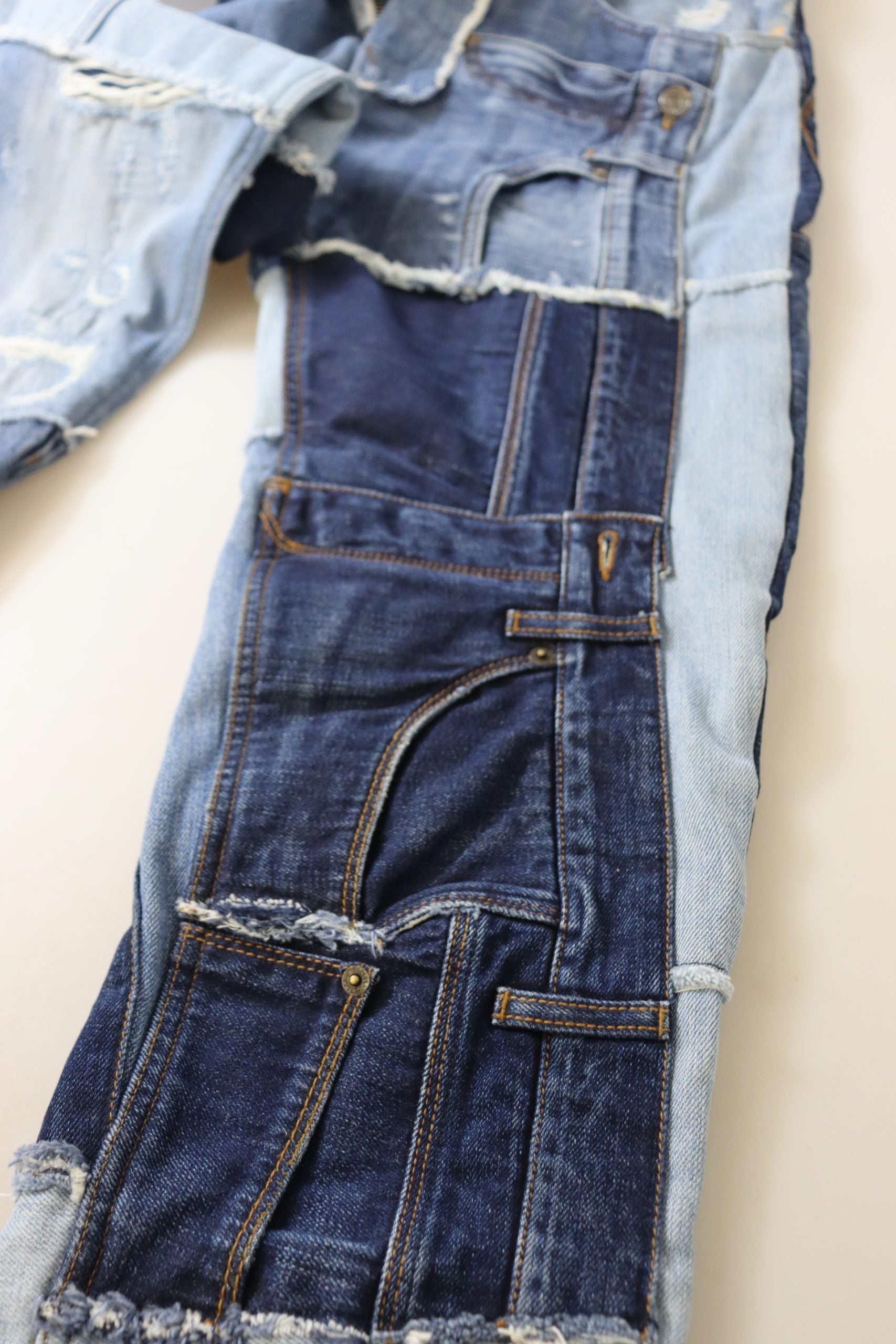 Pair of distressed blue jeans