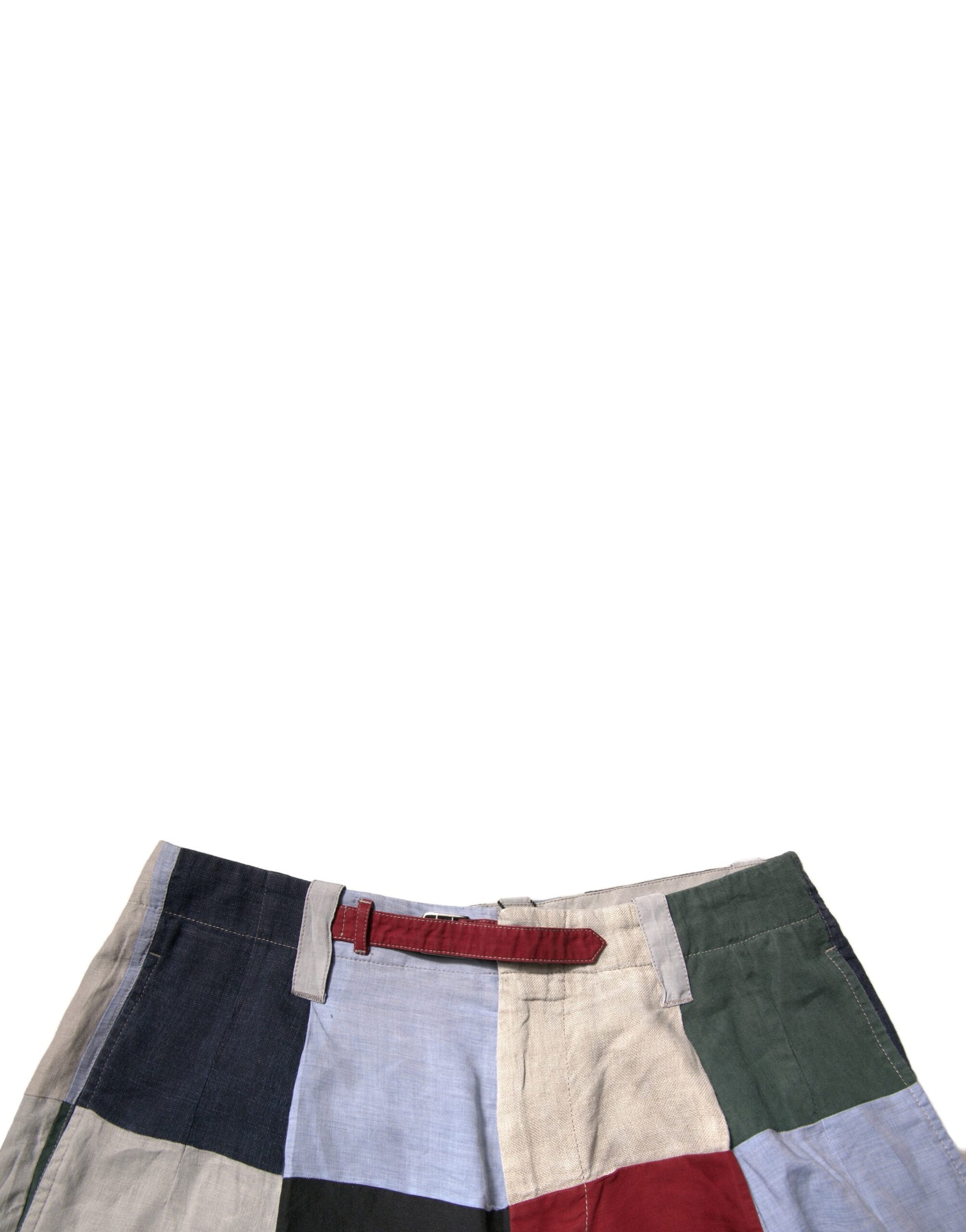 Colorful patchwork linen men's chino shorts with button and belt loops
