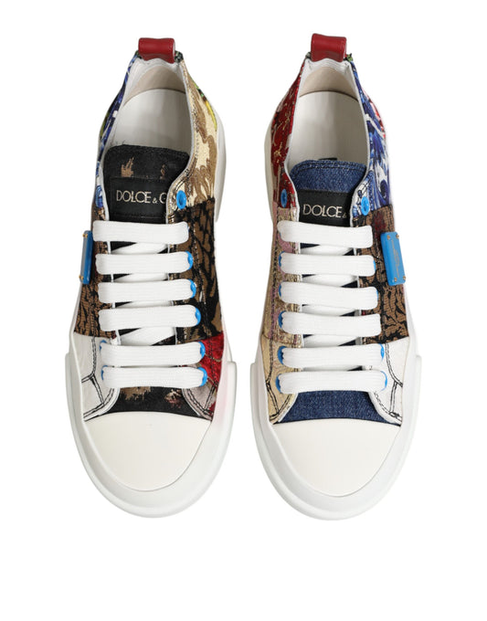 Pair of colorful sneakers with red laces