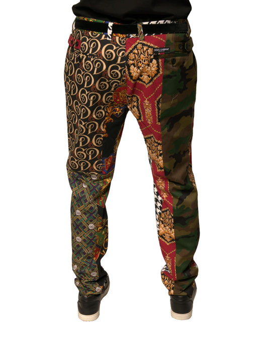 Colorful patchwork men's dress pants with floral and animal prints