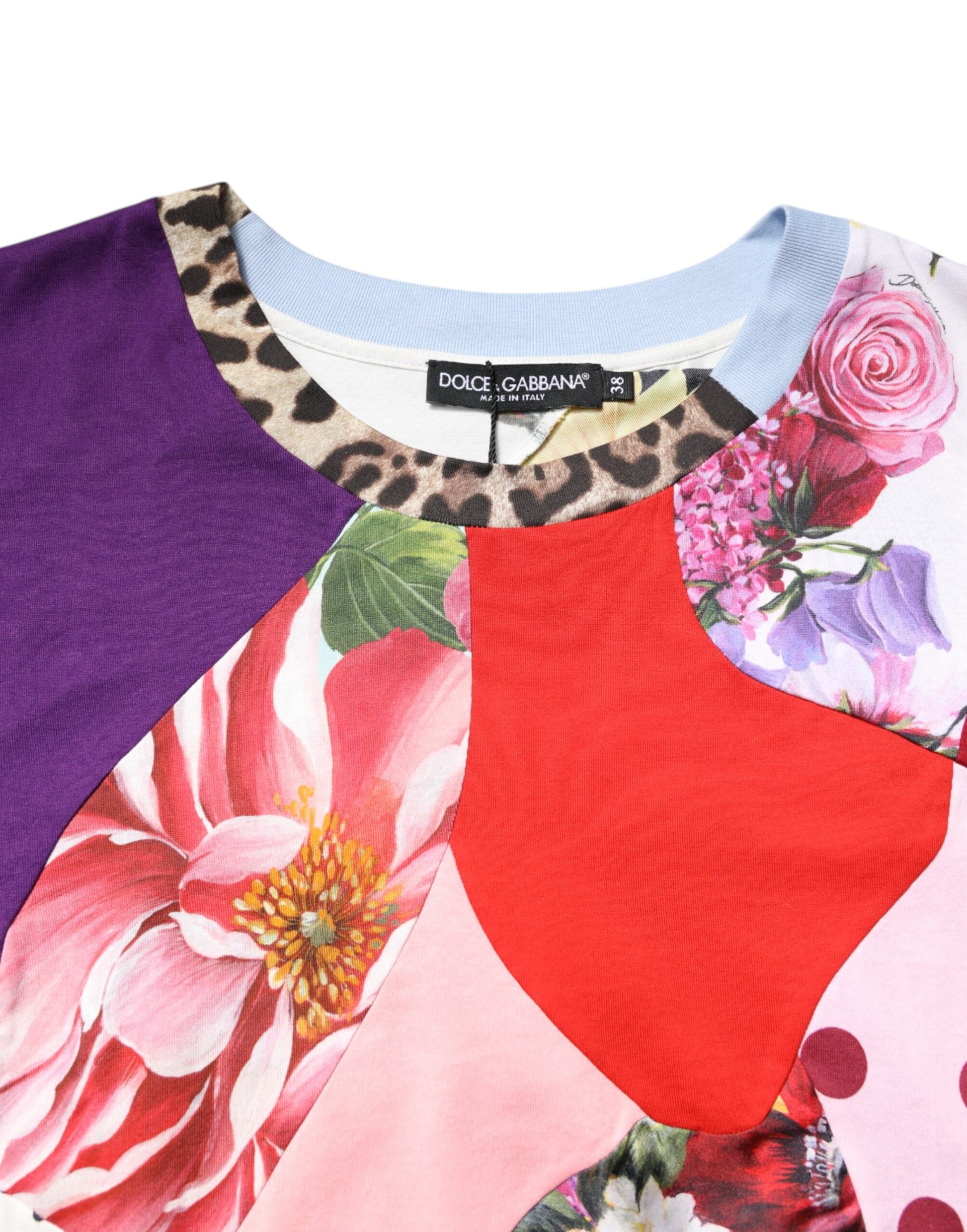 Floral print shirt with leopard print collar