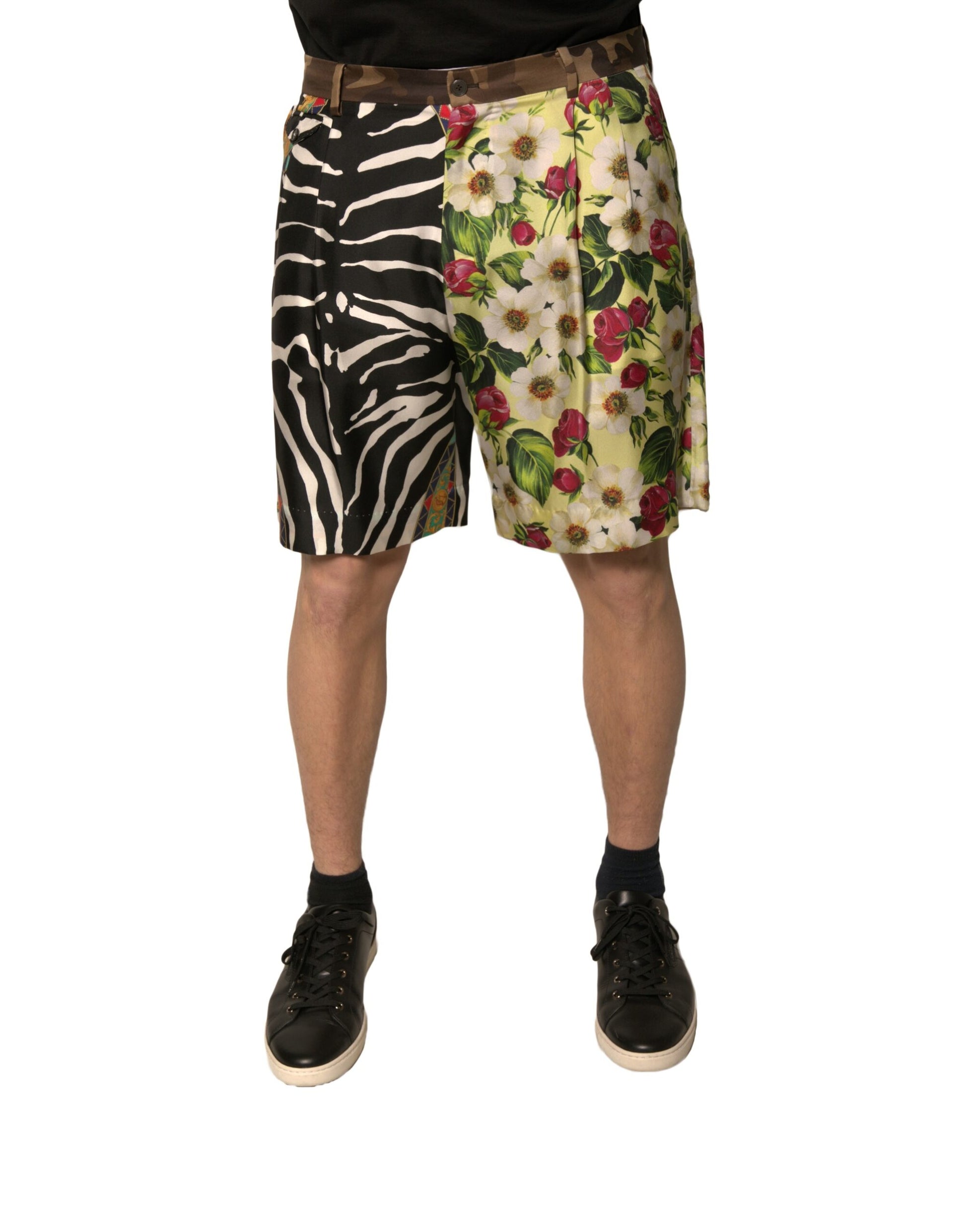 Colorful men's shorts with floral and zebra print patterns