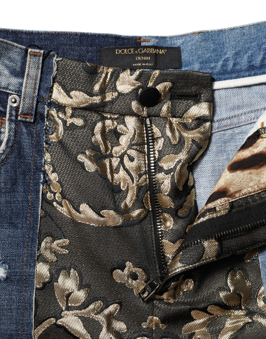 Pair of jeans with gold floral pattern on front