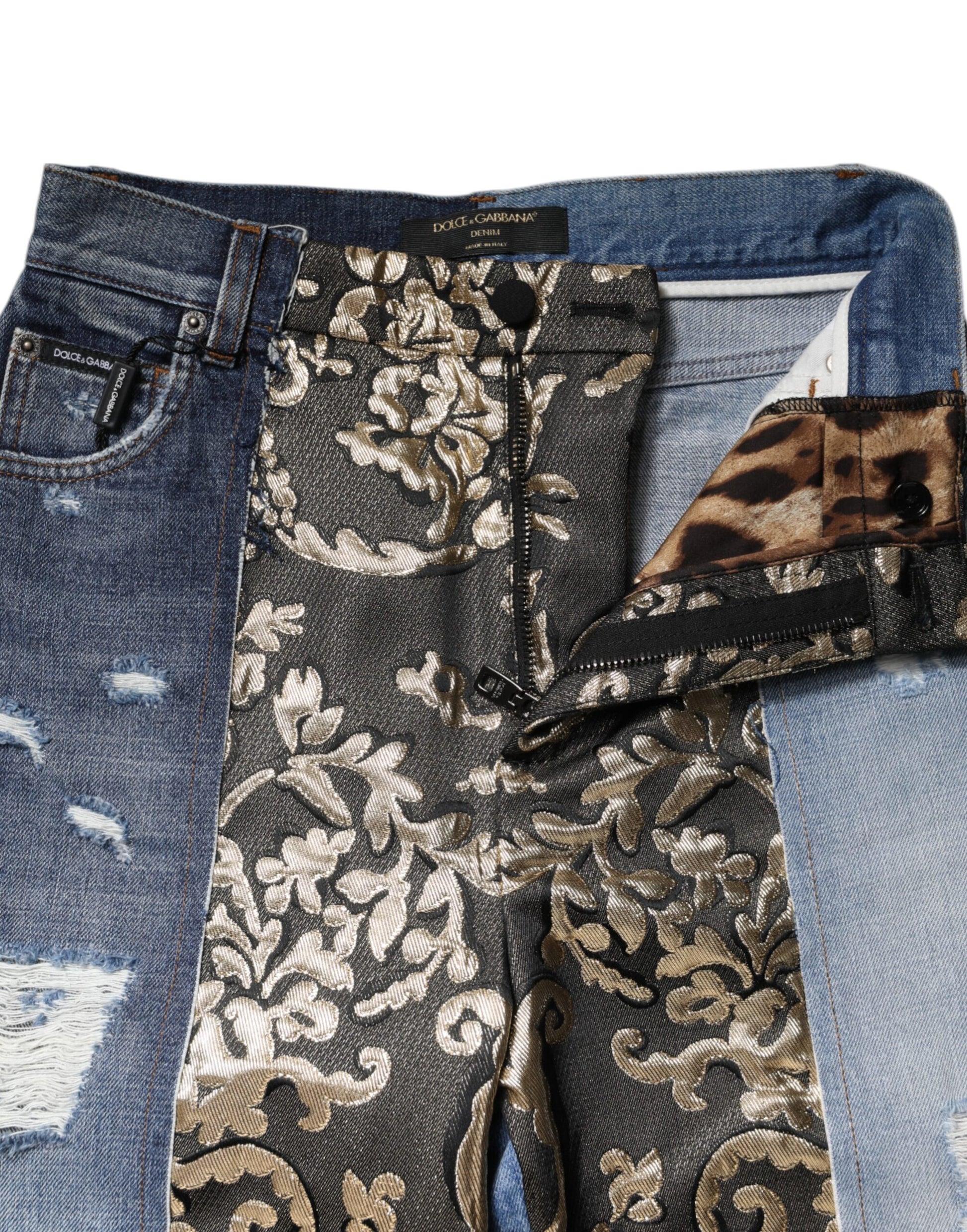 Pair of jeans with gold embroidery on legs