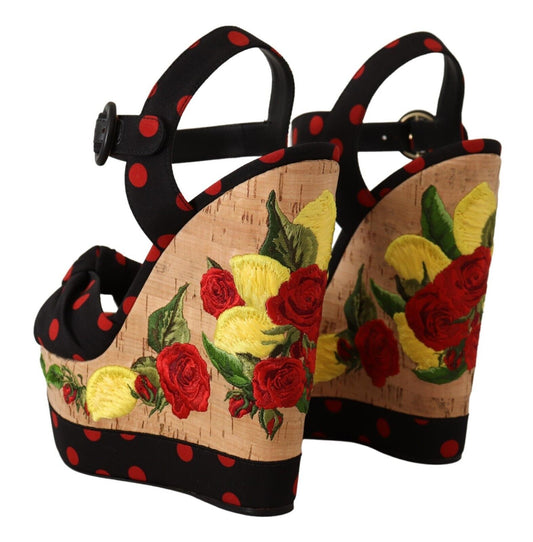Pair of women's shoes with floral design and polka dots