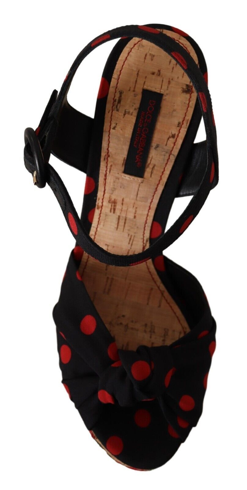 Black and red sandal with polka dots on straps