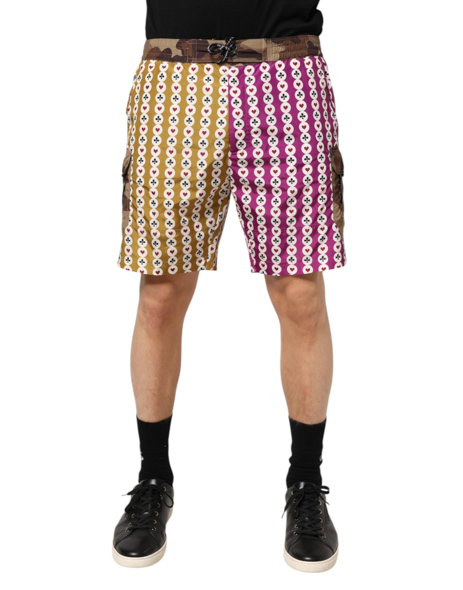 Man wearing shorts with different patterns on each leg