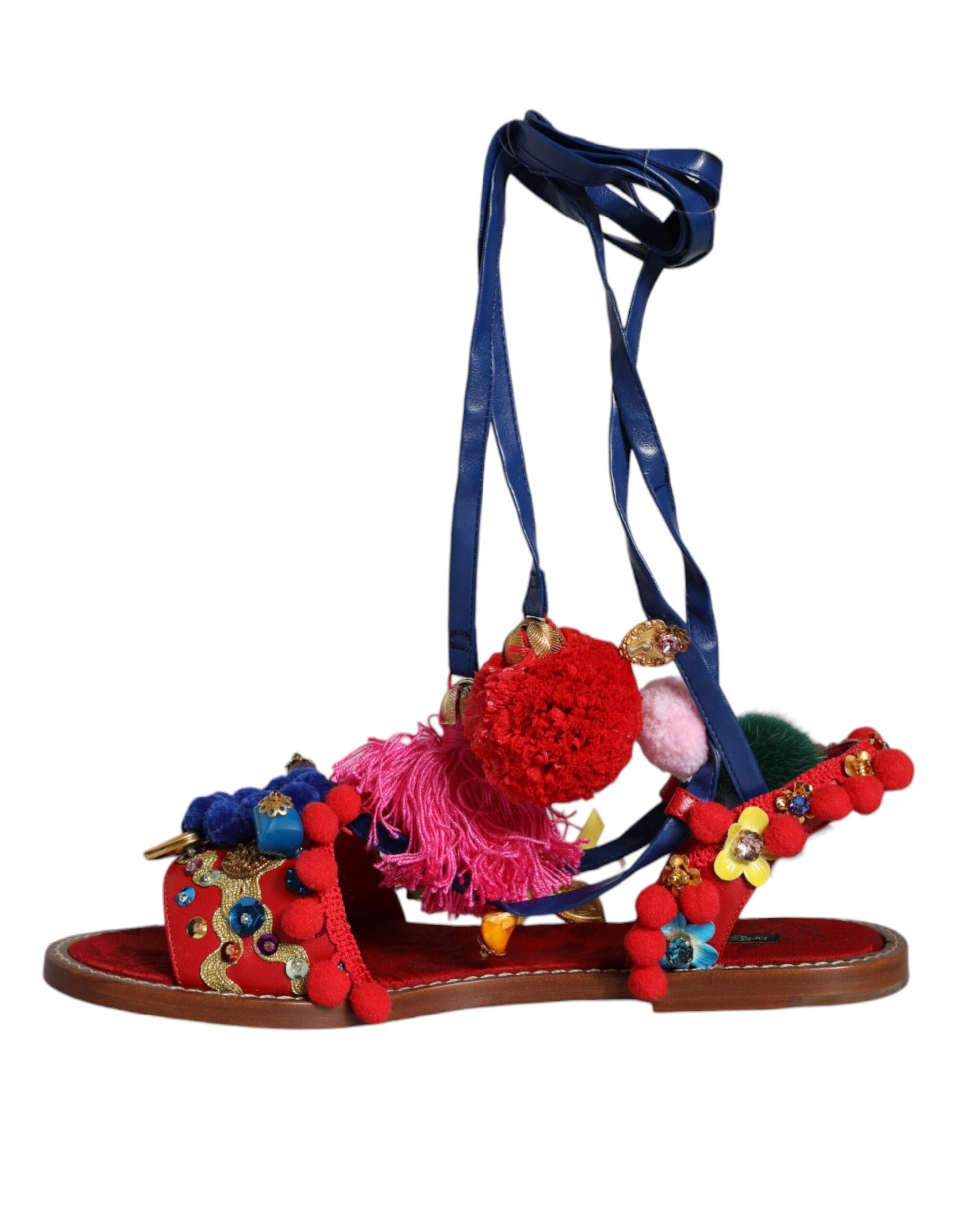 Colorful embellished sandals with tassels