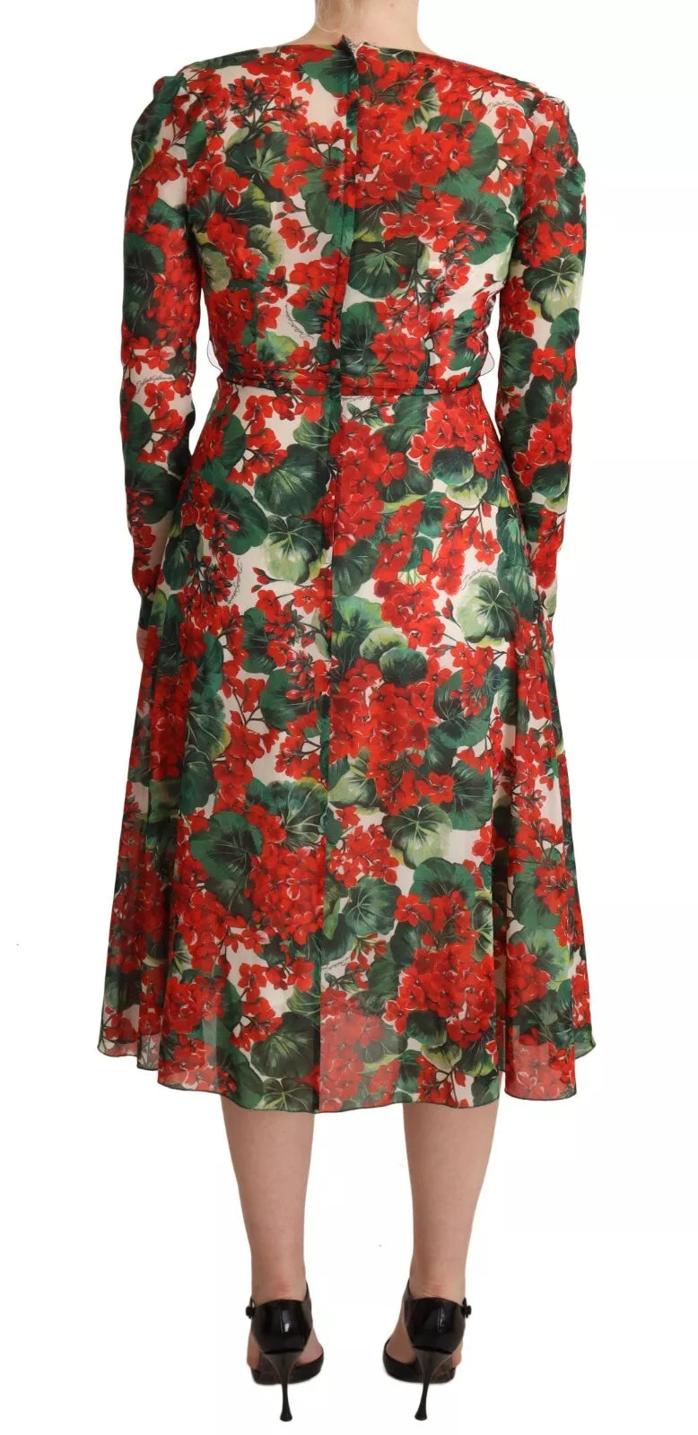 A long sleeve dress with a floral print and a V-neckline
